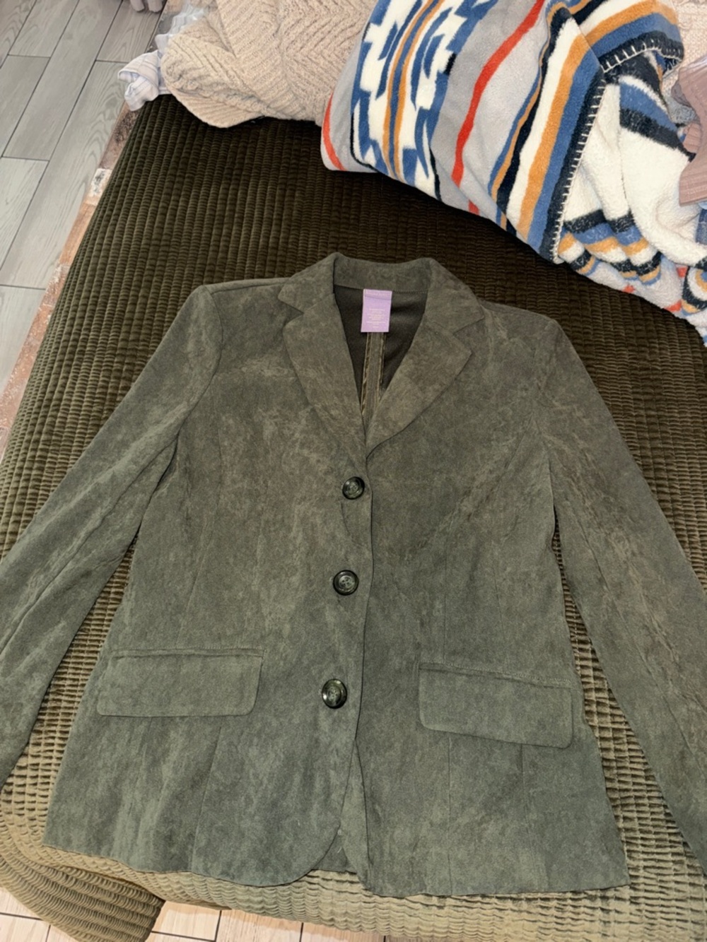 Women’s Olive Green Suede Blazer Jacket